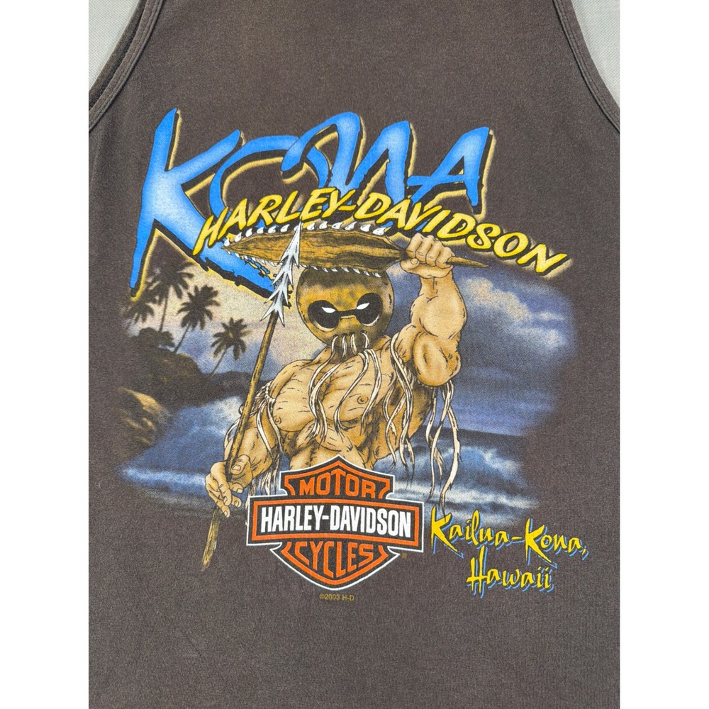 Vintage 2003 Harley-Davidson Kona Hawaii Tank Top Grail Mens Large Brown Tiki